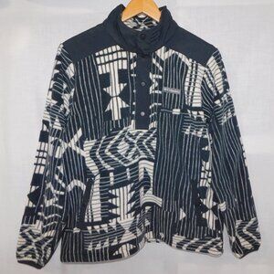 Columbia Sawyer Rapids Aztec 1/2 Snap Pull Over Fleece Womens L Black White